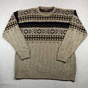 VTG 90s Trader Bay Fair Isle Knit Sweater Men XLT TALL Beige Nordic Made in USA